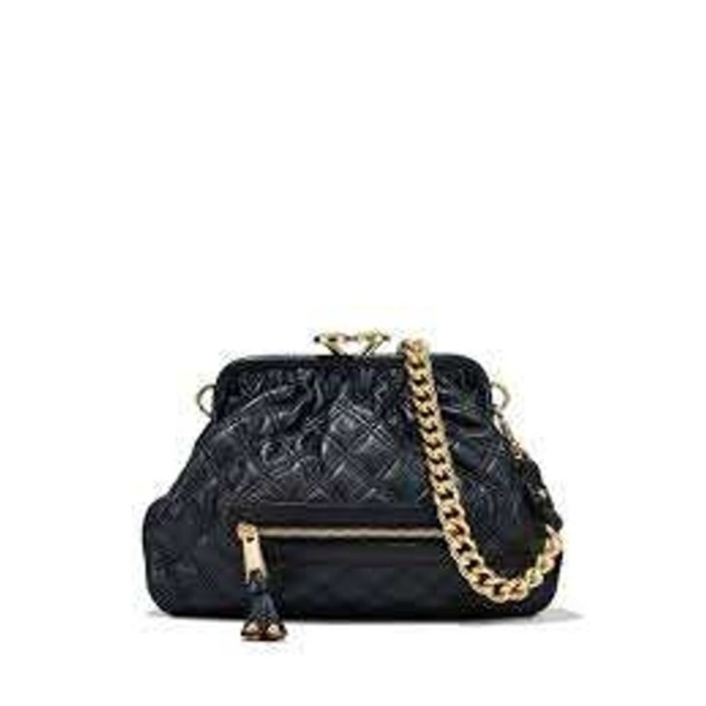 Marc Jacobs Black Quilted Leather Little Stam Crossbody Bag Gold Chain Luxury